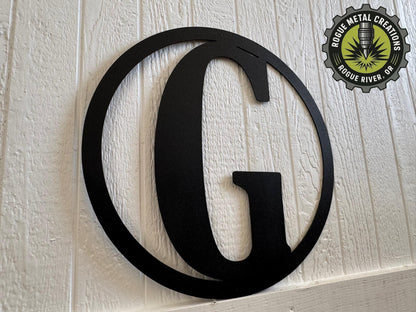 Last Name Letter in Circle - House Monogram - Gate Letter - Steel Sign - Metal Wall Art - SQ12-36